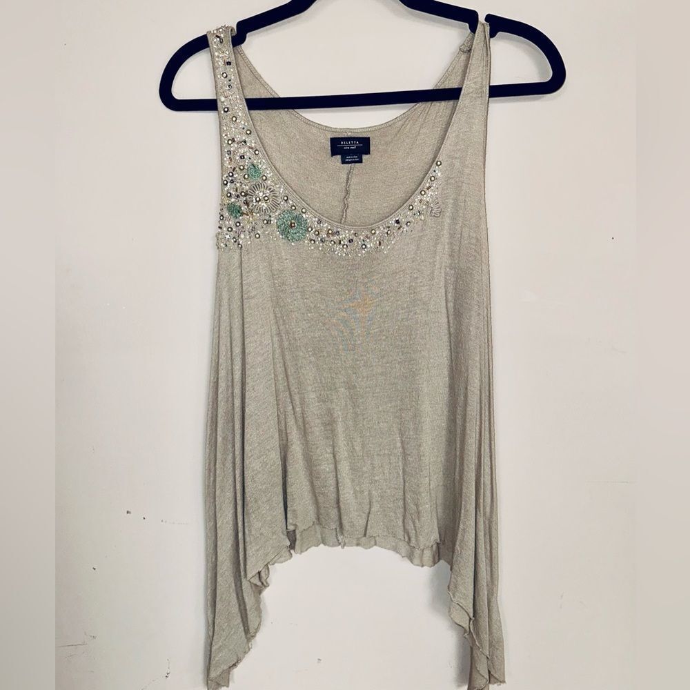 Deletta Biege Asymmetrical Embellished Tank Top